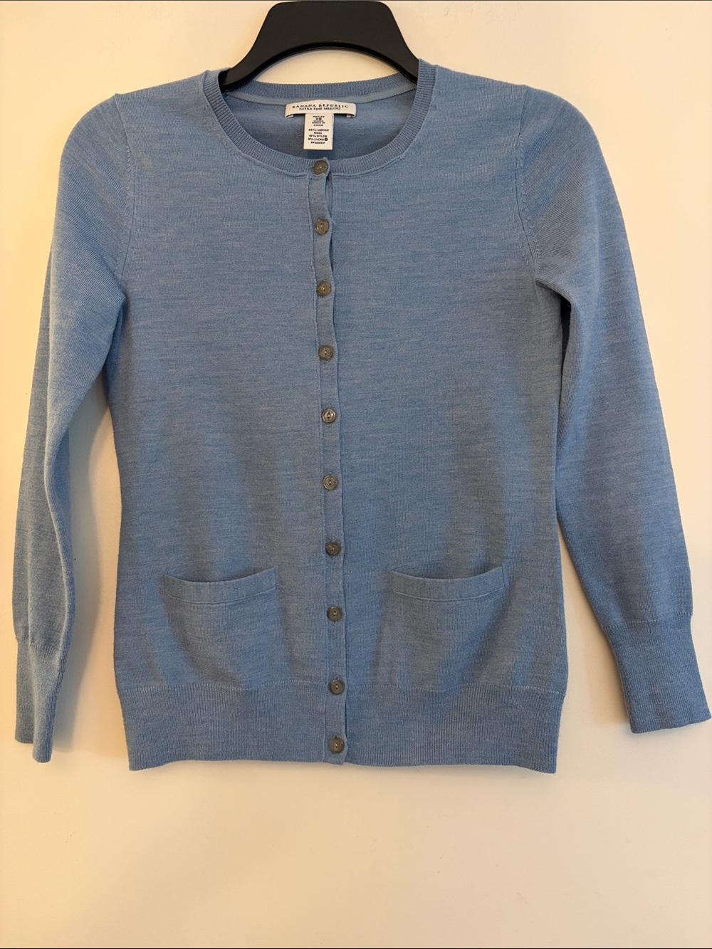 Banana Republic Women’s Sky Blue Button-Up‎ Crew Neck Wool Cardigan, XS Petite